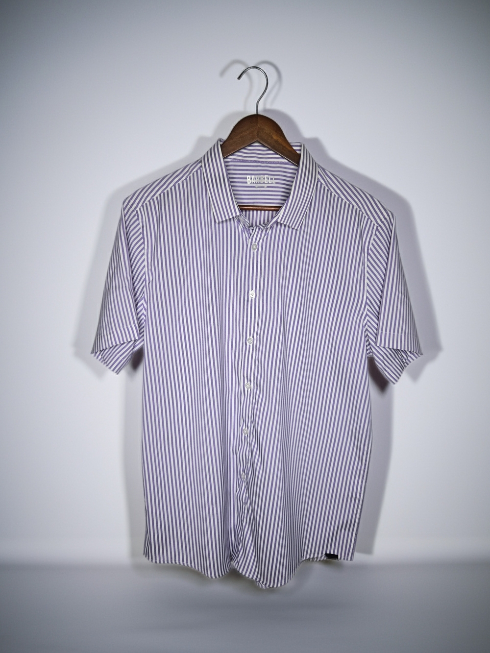 Barbell Apparel Motive Short Sleeve Button Down Athletic Fit Striped Shirt XL